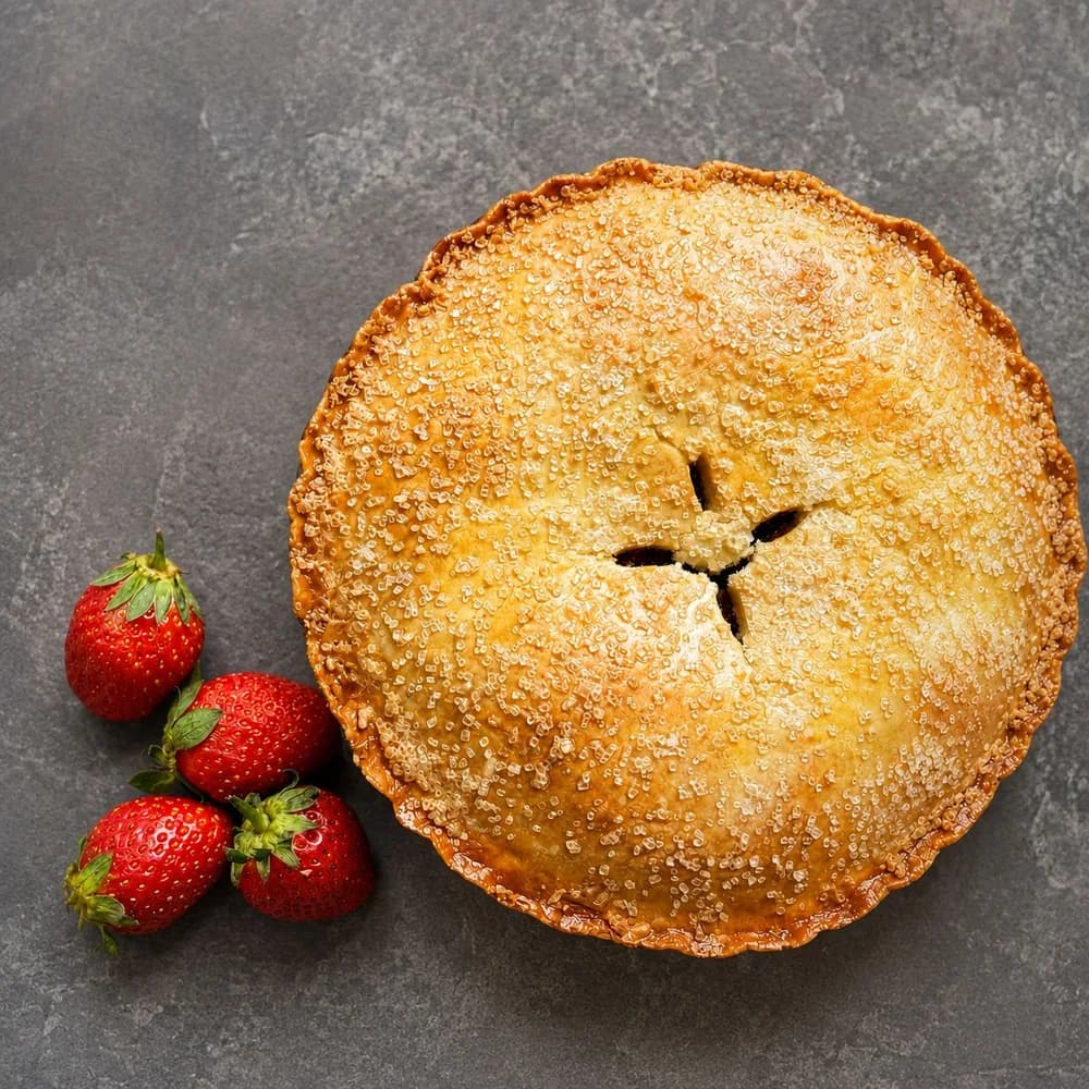 Golden apple pie with sugar crust