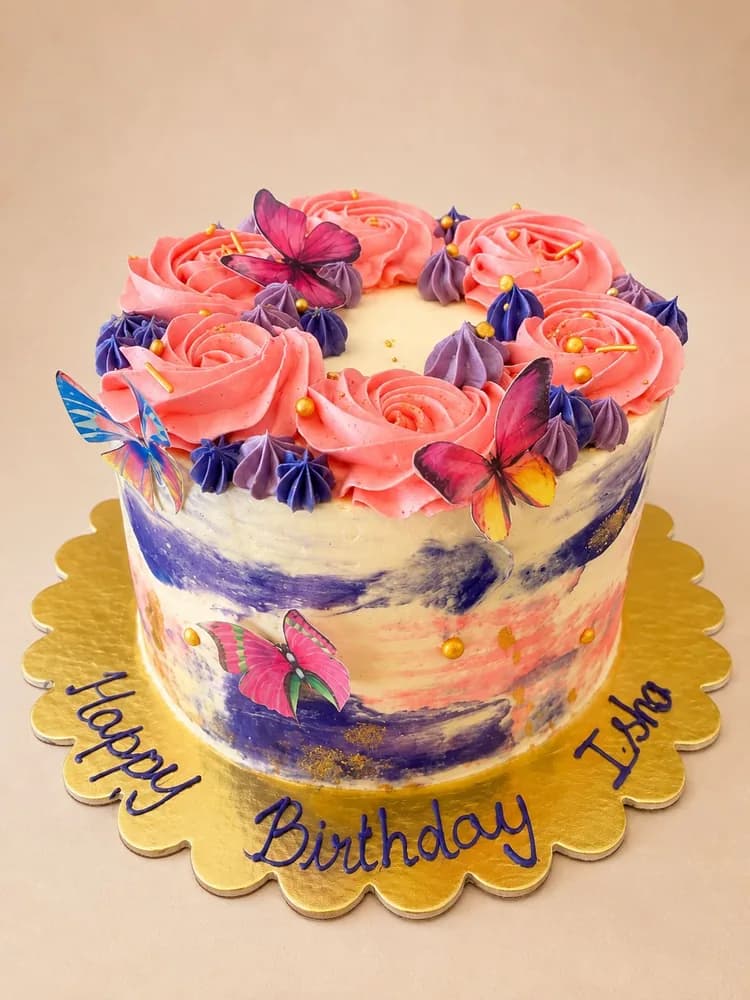 Buttercream rosette cake with butterflies