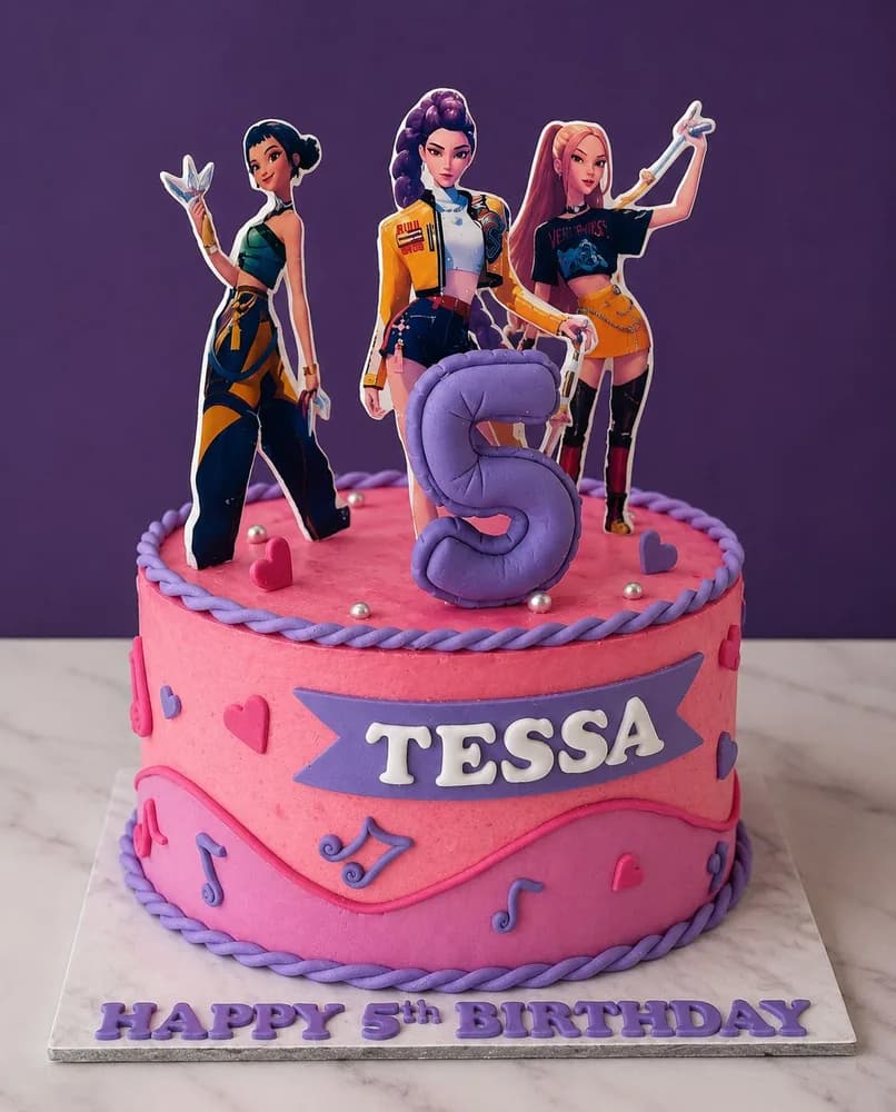 Pop star themed fifth birthday cake